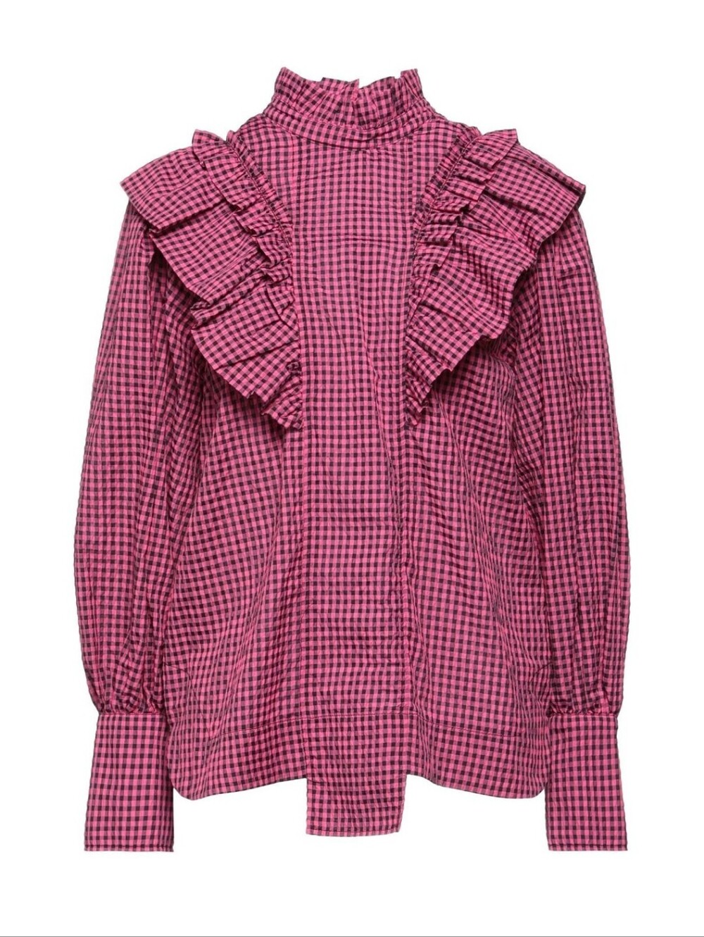 GANNI Carmine Rose, Women's Pink Ruffle Check Blouse Jacket